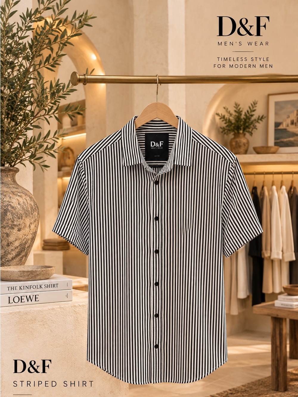 D&F Ricky Black & White Striped Button-Up Shirt Size M